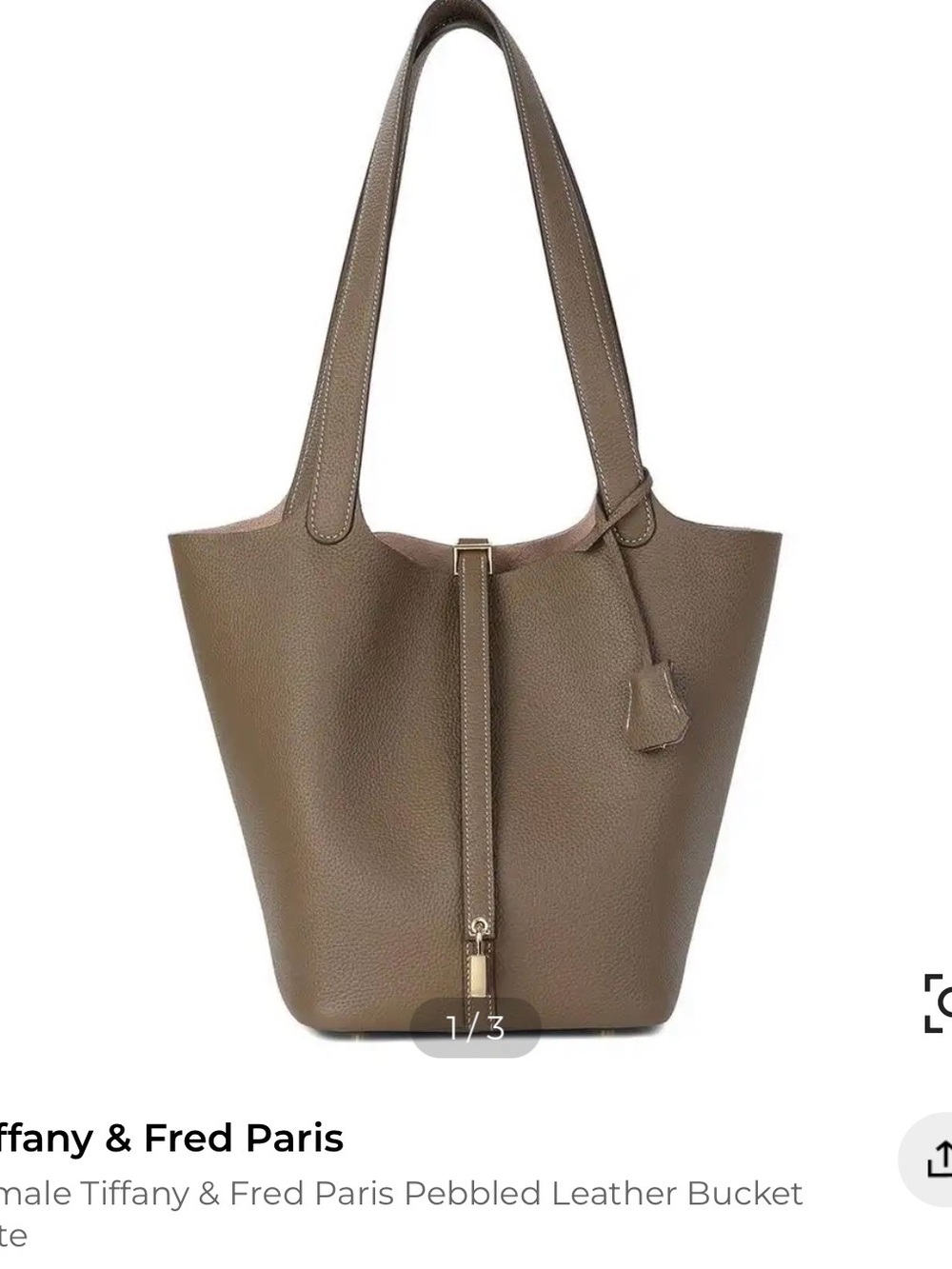Tiffany & Fred Olive-Taupe Pebbled Leather Shoulder Tote